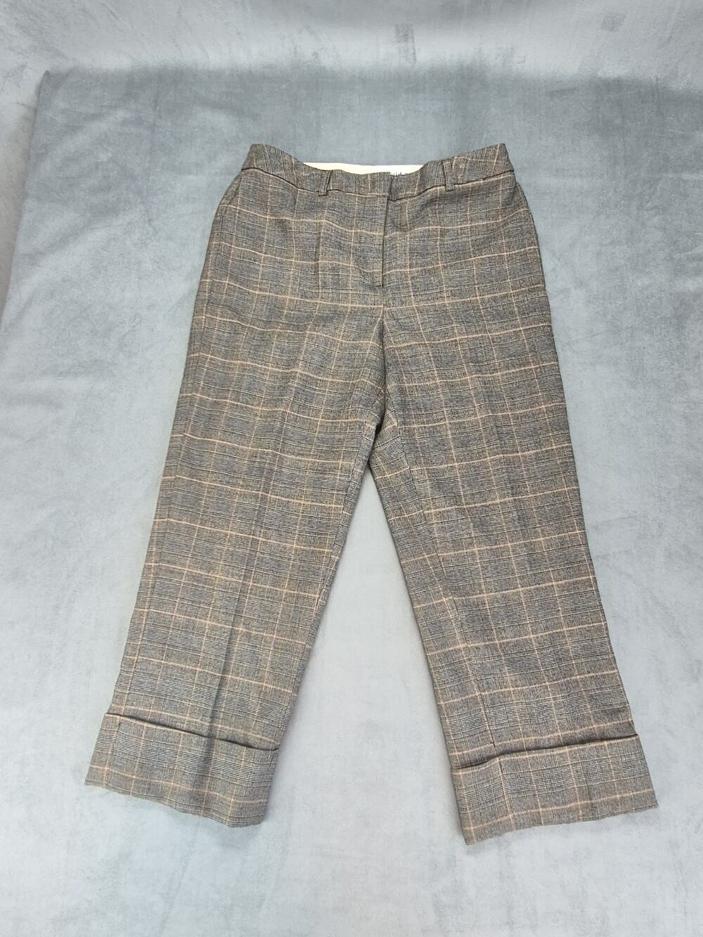 David N Black Plaid Cuffed Cropped Academia Preppy Jackie O Pants 8 Woolblend